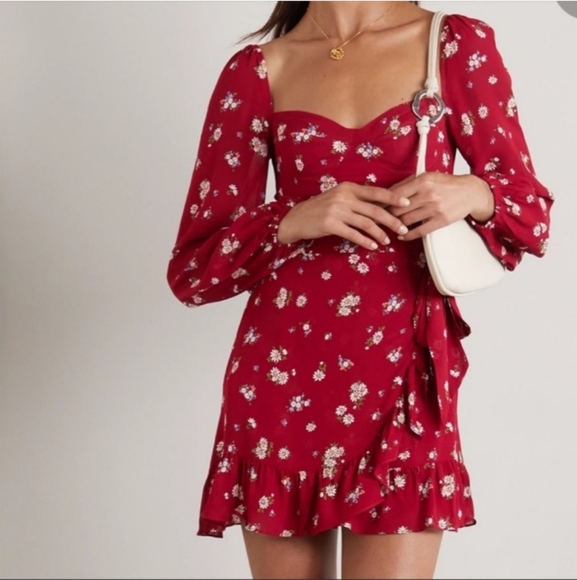 Reformation Dresses & Skirts - Reformation "Cammi" Long Sleeve Sweetheart Faux Wrap Dress Size 2